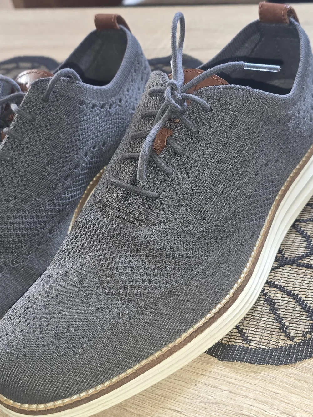 Cole Haan Gray Knit Lace-Up Oxfords with Brown Trim